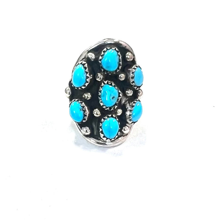 D Sterling and Turquoise 7 Stone Ring