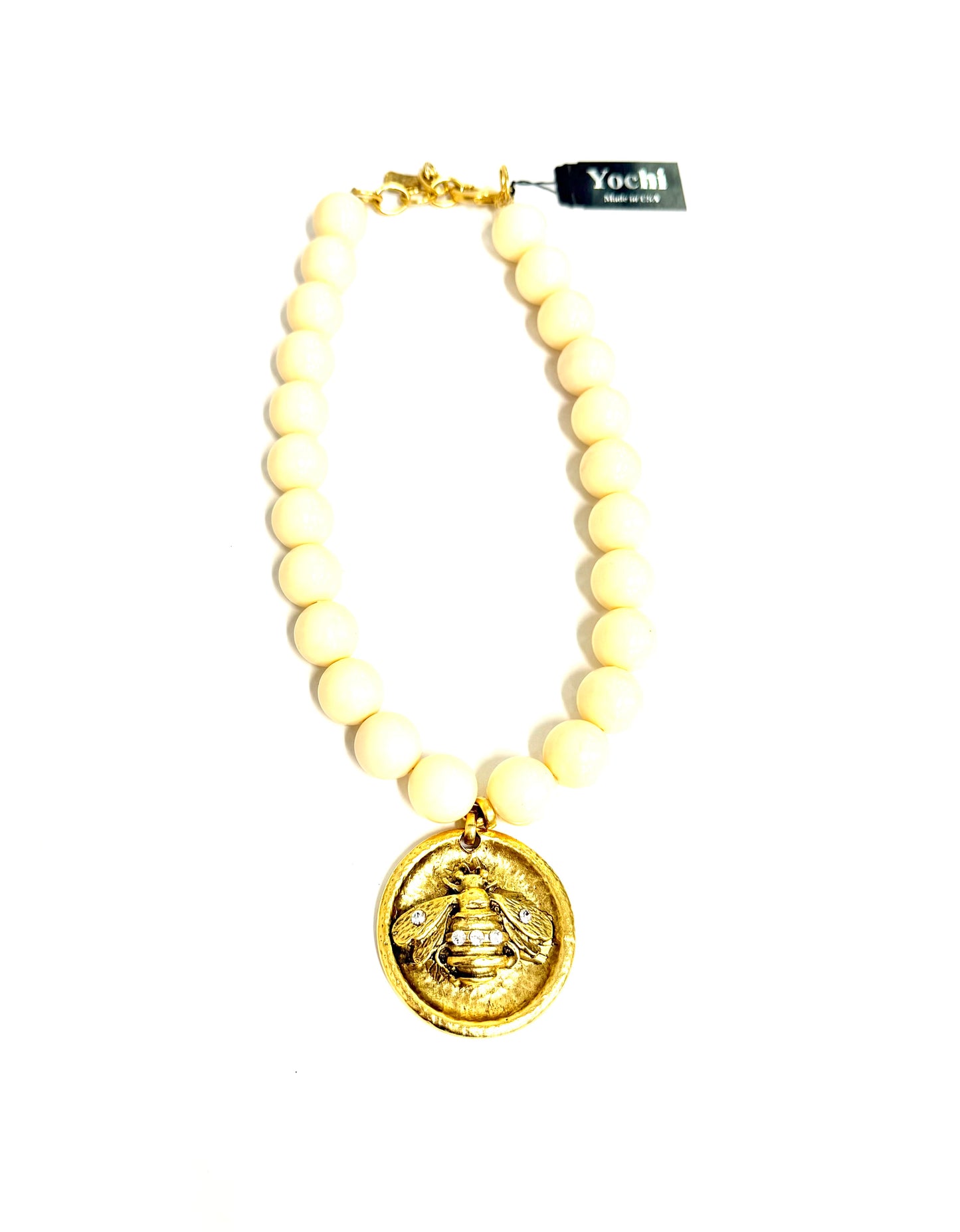 Yochi Beaded Necklace with Bee Coin