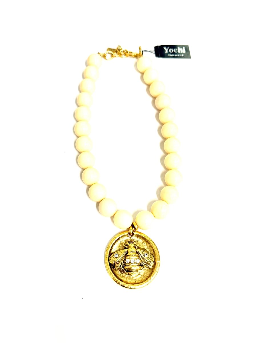 Yochi Beaded Necklace with Bee Coin