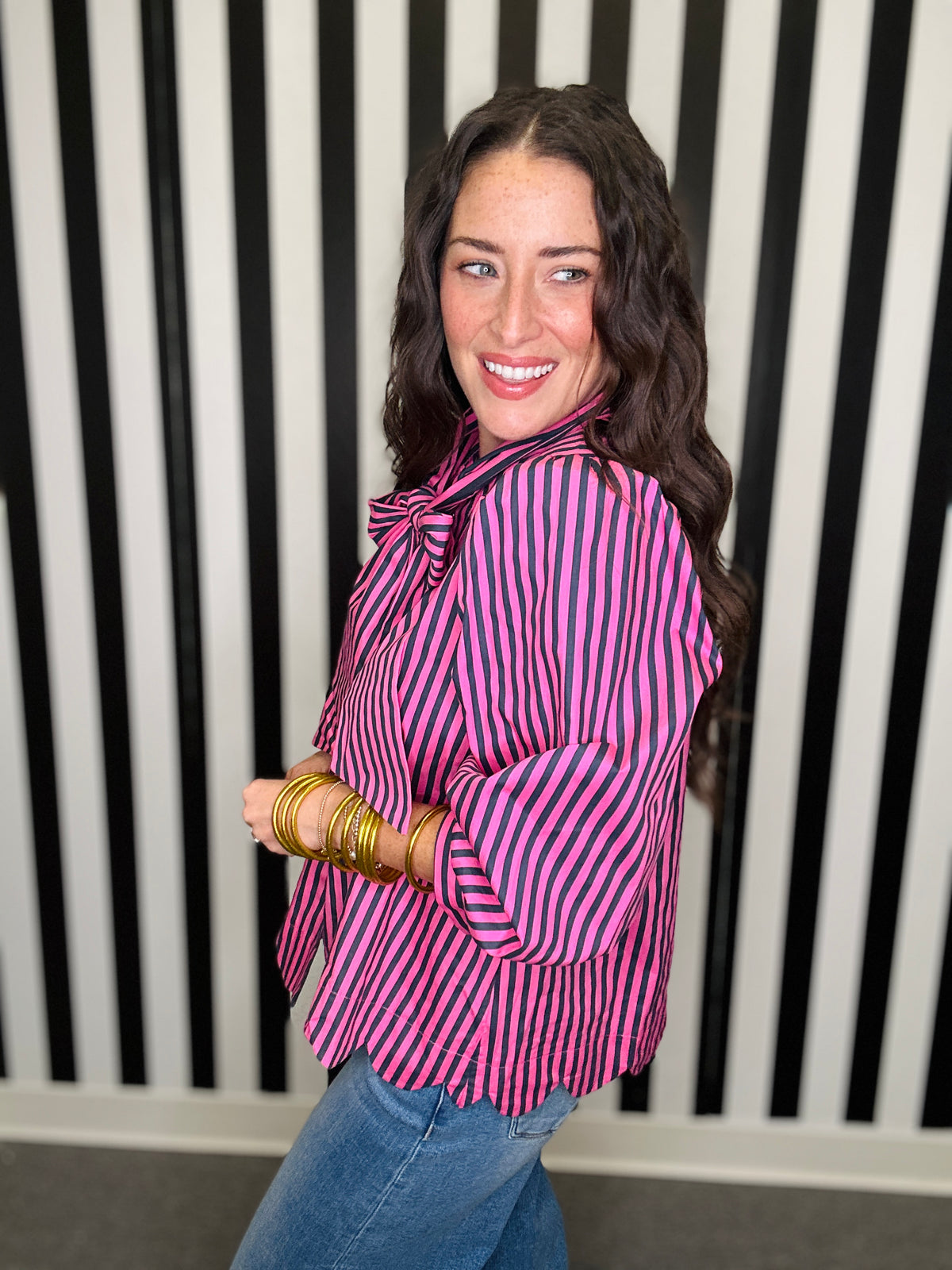 The Pink & Navy Tie Top