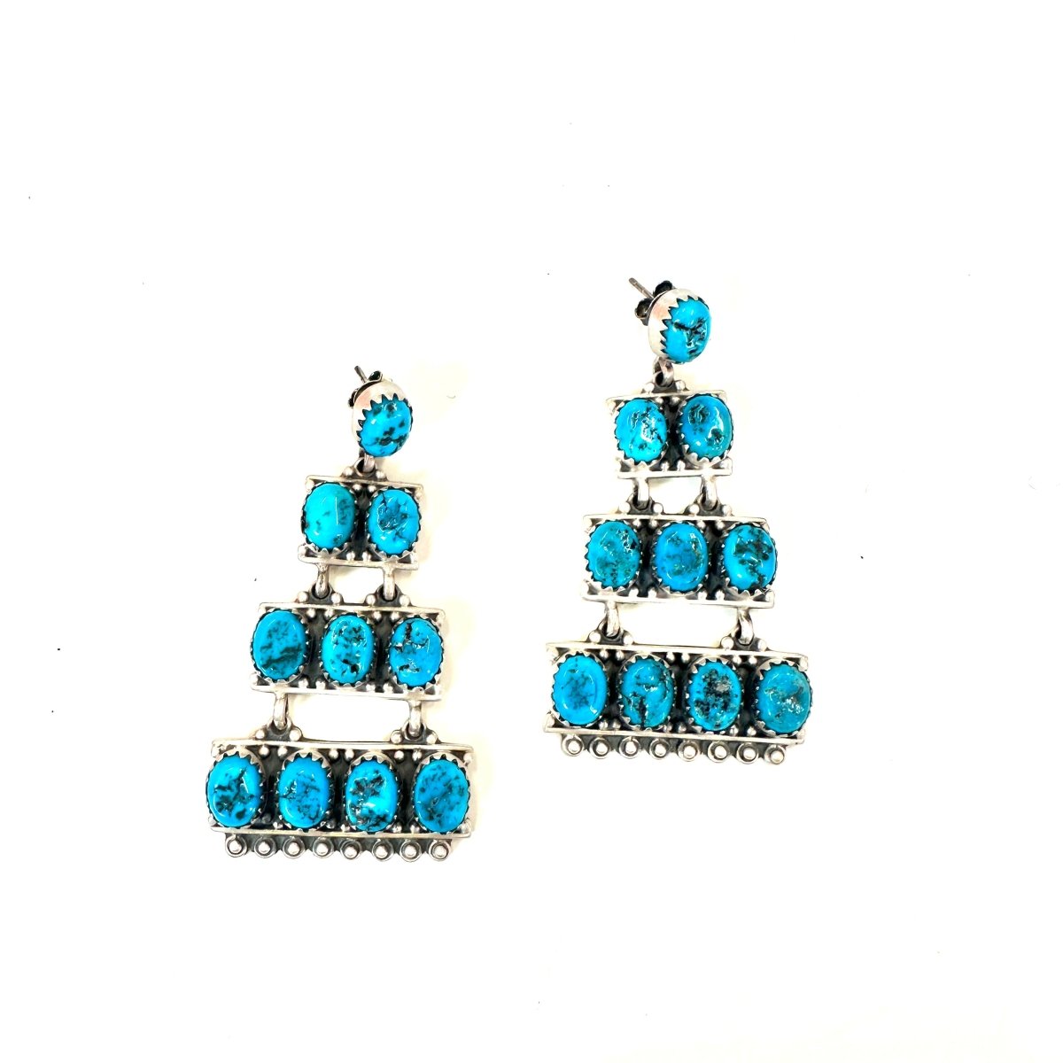 Quad Tier Sterling and Turquoise Studs