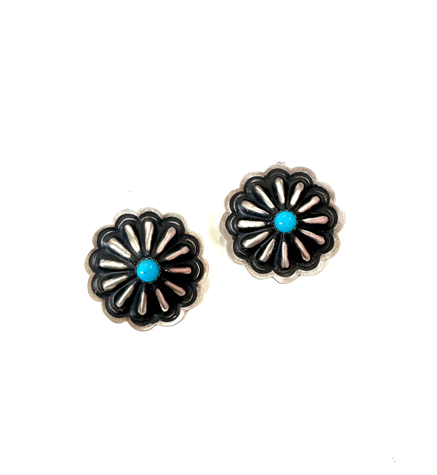 Large Sterling and Turquoise Scalloped Studs