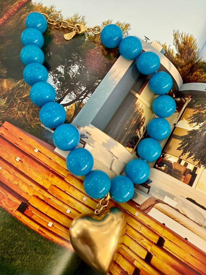 Yochi Marble Heart Necklace in Blue