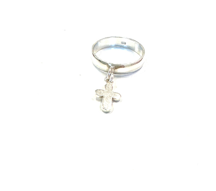 Sterling Ring-Charm Chunky Cross