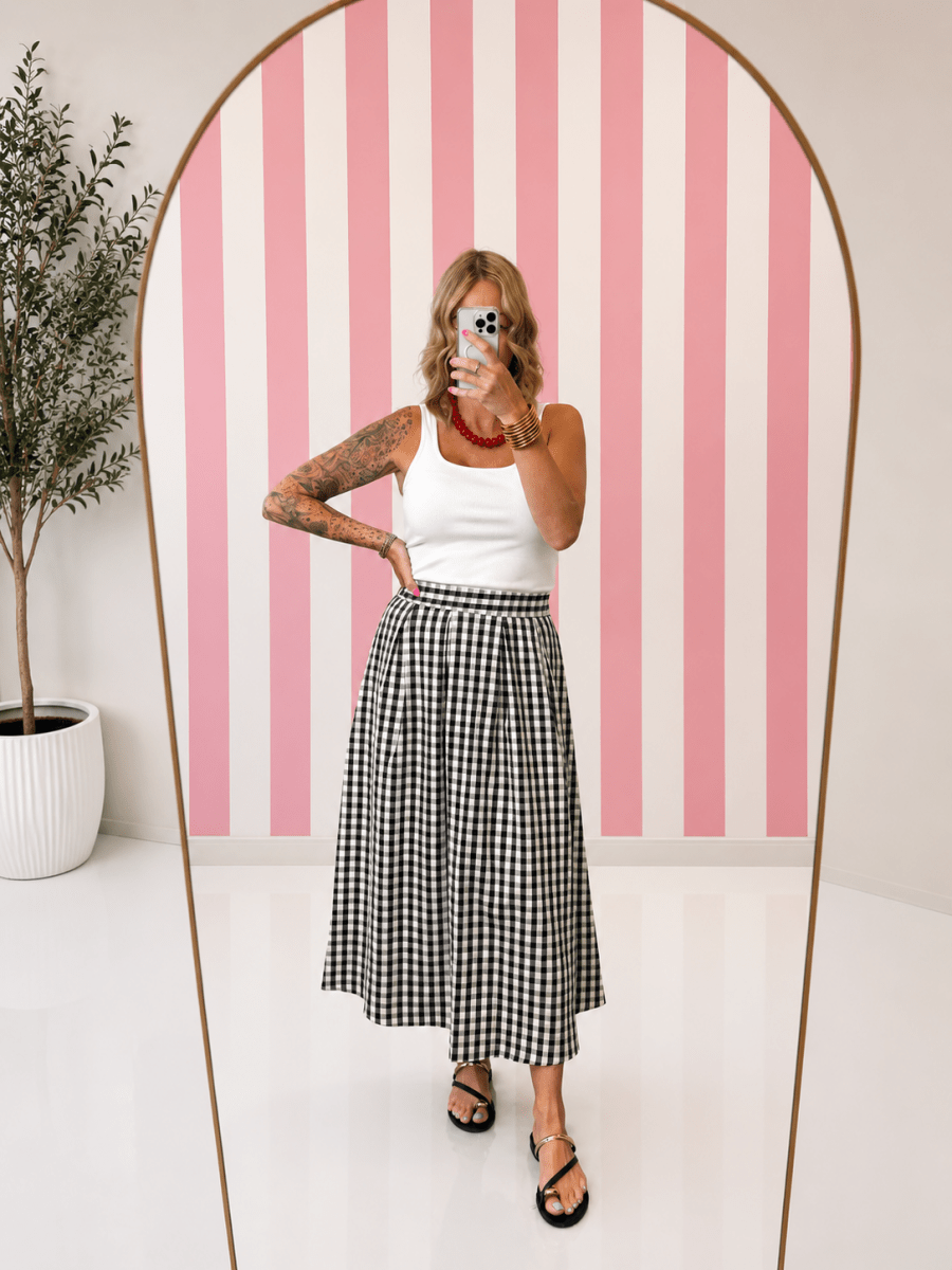 The Gingham Pleat Skirt- AS