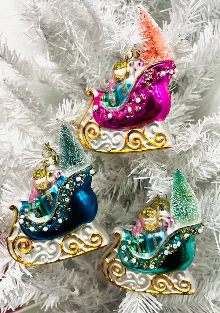 Sleigh Glass Ornament Set of 3