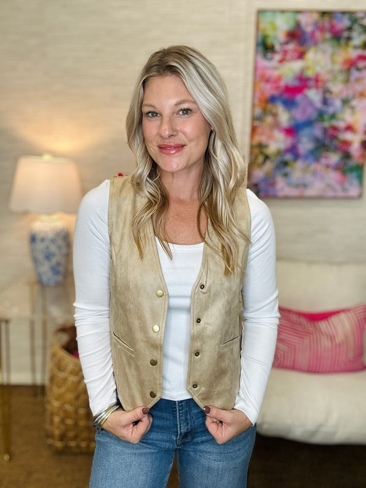 The Suede Vest in Stone