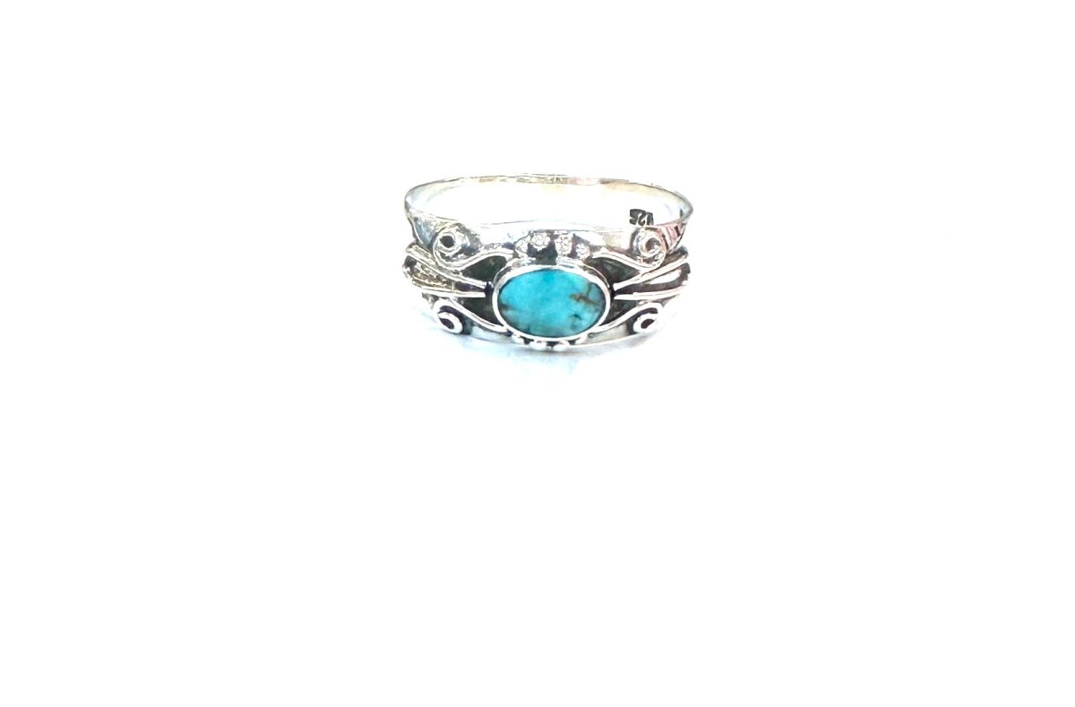 Sterling Ring-Turq Scroll