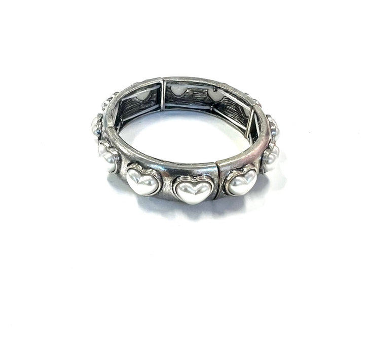 The Pearl Heart Stretch Bangle in Silver