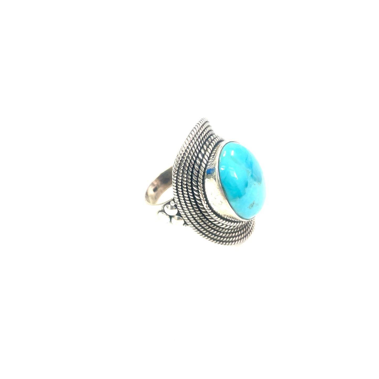 No Stamp Curved Sterling and Turquoise Ring