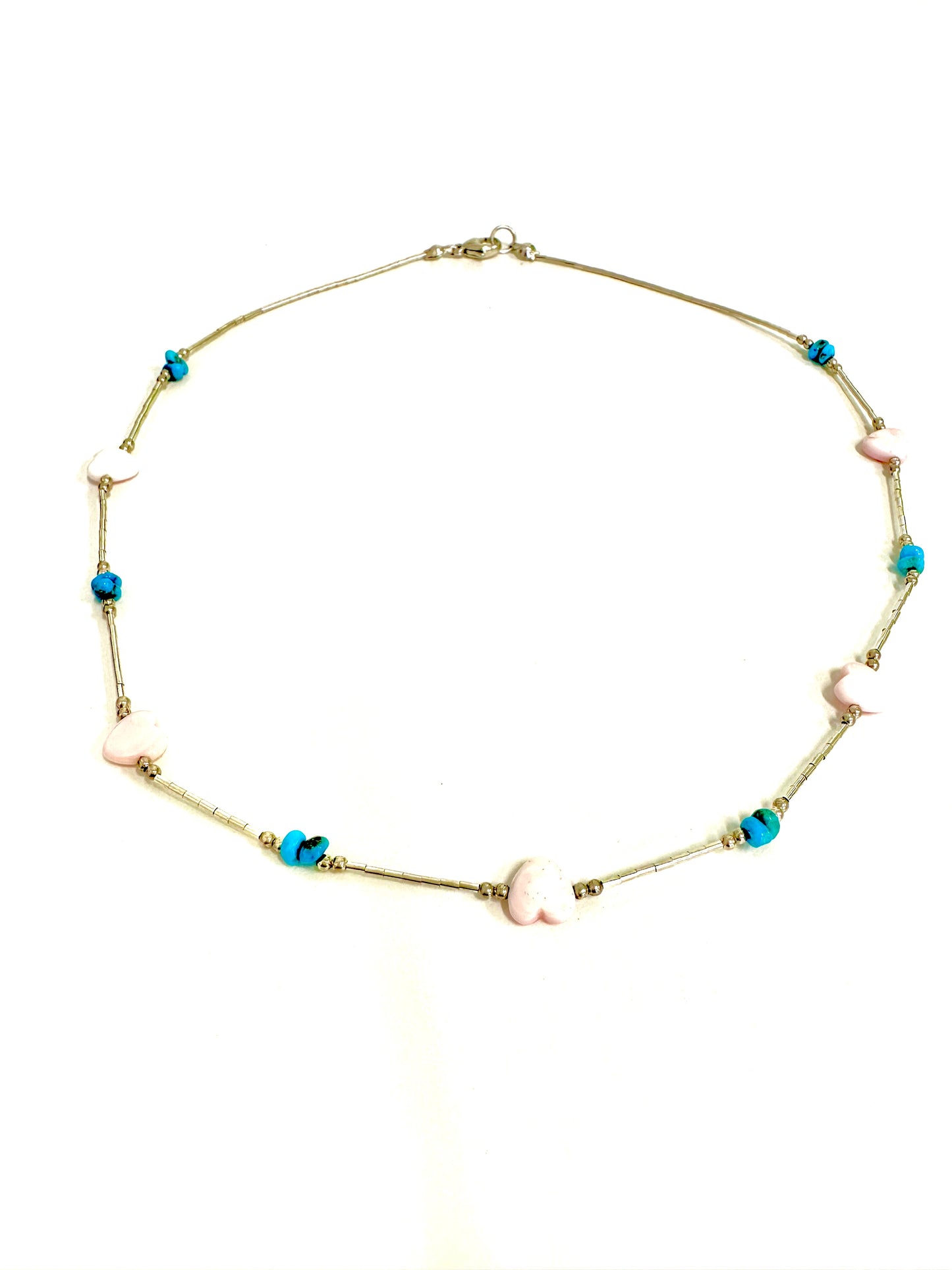 The Pink Conch and Turquoise Liquid Silver Necklace