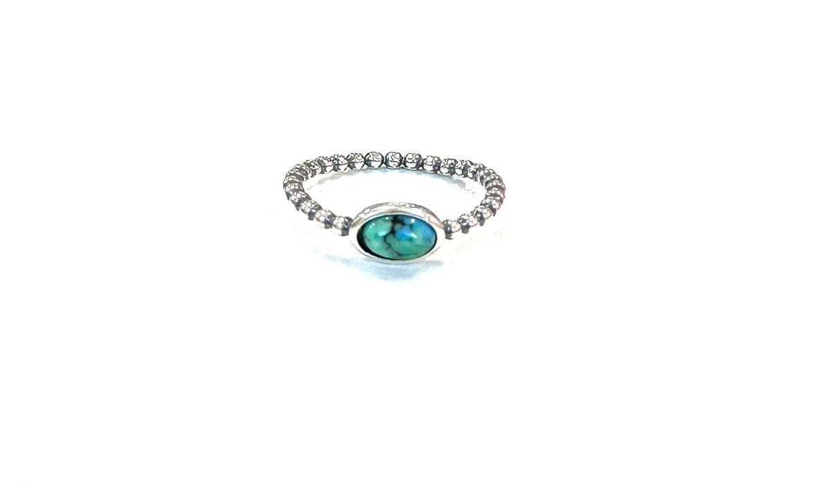 Sterling Ring-Ball Thin Horiz. Oval Turq