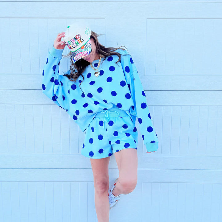 Blue Polka Dot Crop Sweatshirt