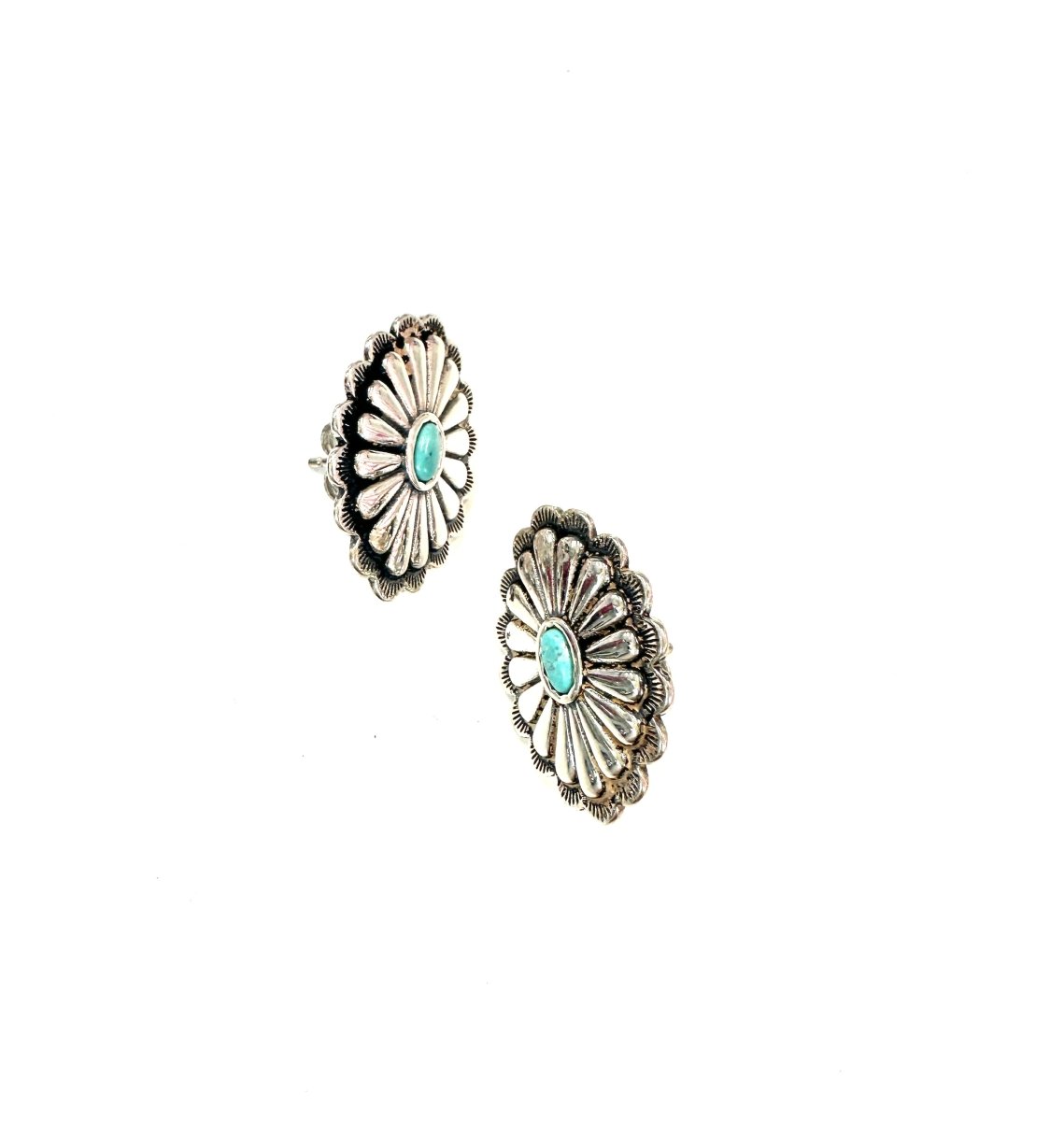 German Sterling and Turq Oval Studs-2 Sizes