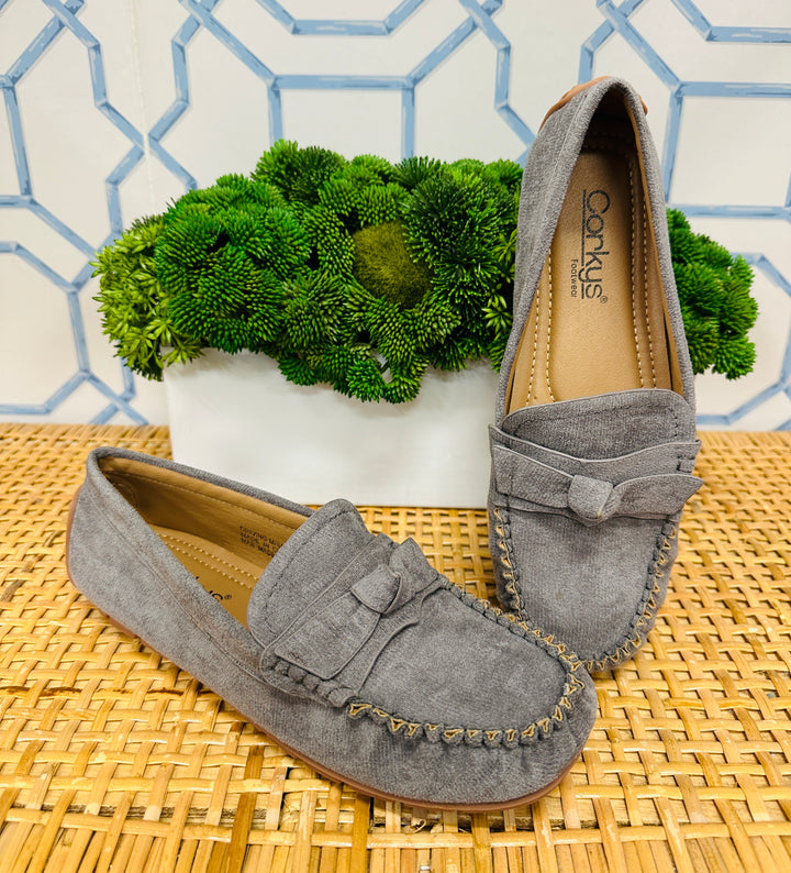 Driving Miss Daisy Faux Suede Loafers in Grey