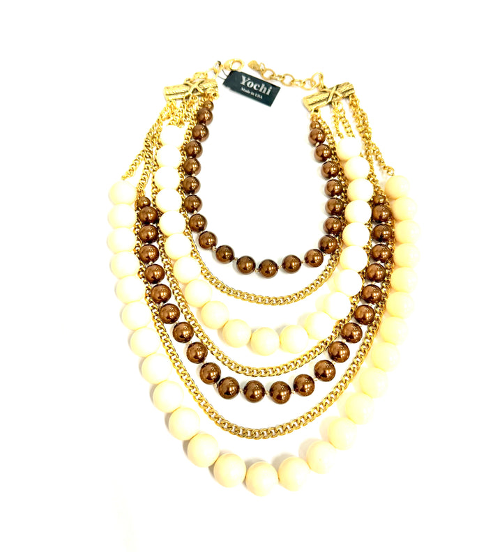 Yochi Multi Layered Bead and Chain Necklacef