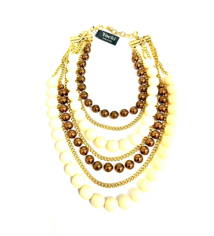 Yochi Multi Layered Bead and Chain Necklace
