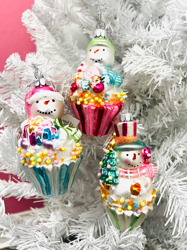 Snowman Cupcake Ornament Trio
