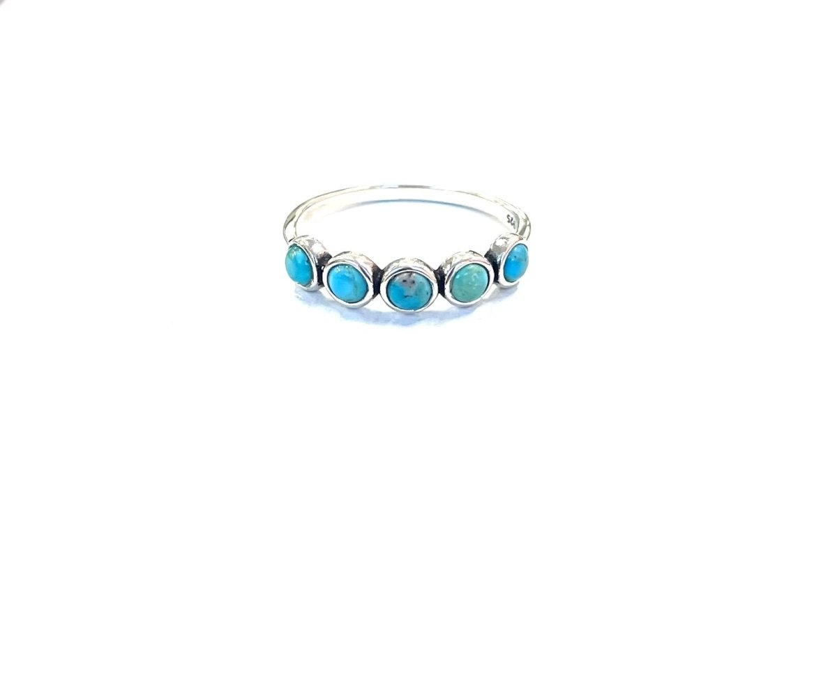 Sterling Ring-Turq 5 Circle