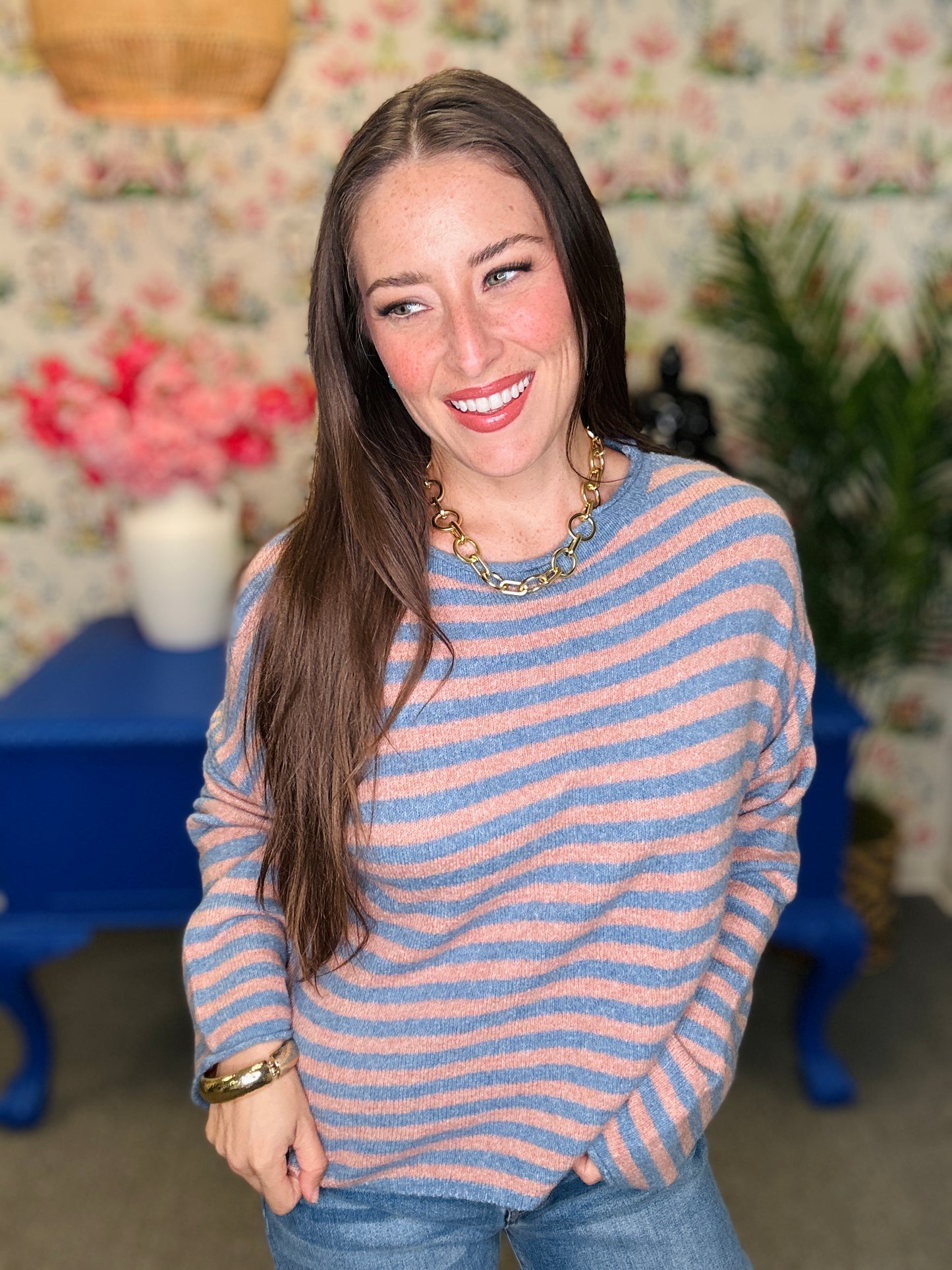 The Worth The Trip No Button Cardigan in Medium Stripe