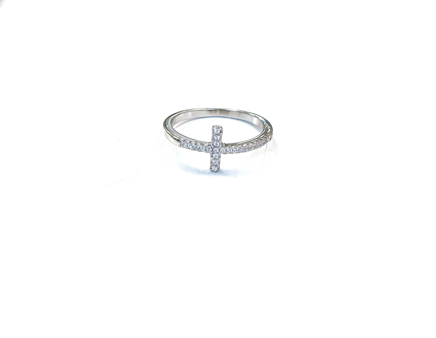 Sterling Ring-Horizontal CZ Cross