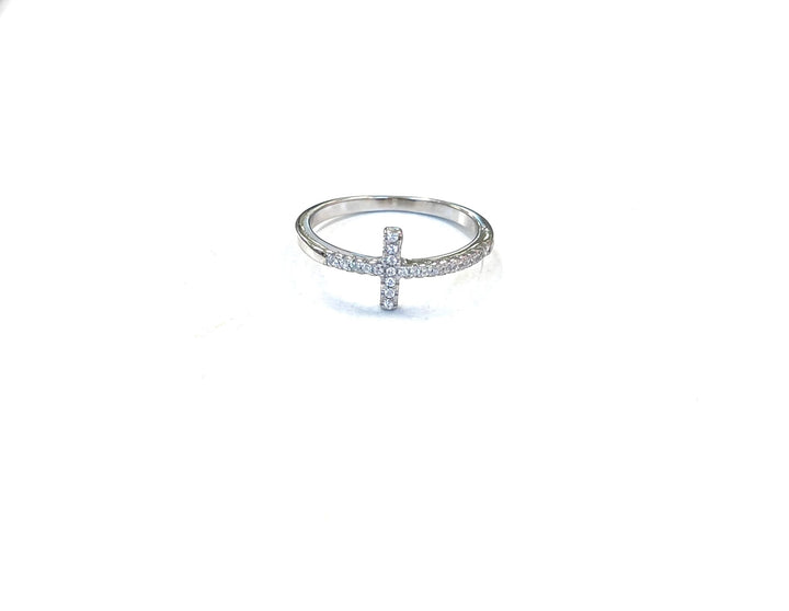 Sterling Ring-Horizontal CZ Cross