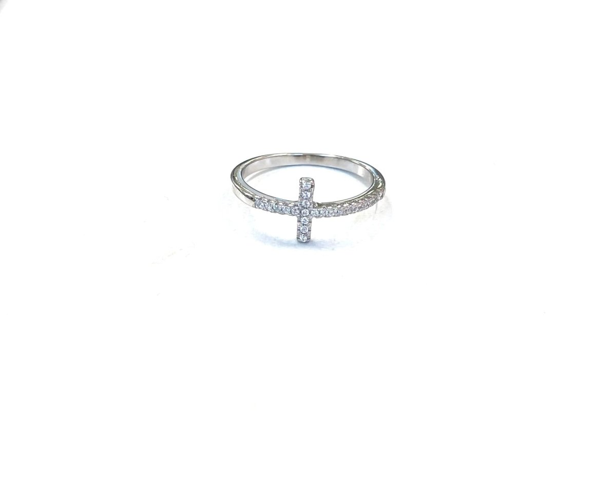 Sterling Ring-Horizontal CZ Cross