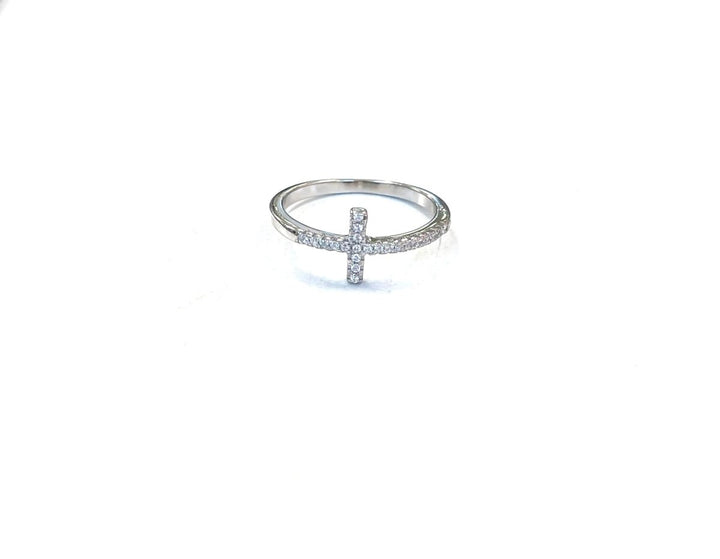 Sterling Ring-Horizontal CZ Cross