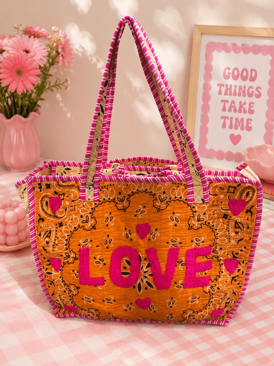 The Quilted LOVE Tote in Orange