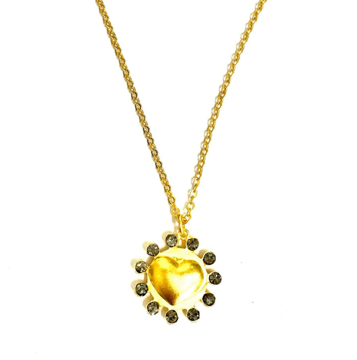 The Puff Heart Disc with Crystal Fringe Necklace