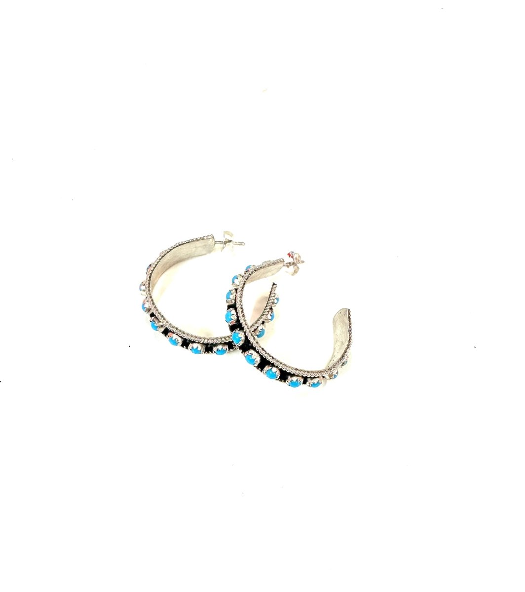 Chester Charley Sterling and Turquoise Hoops