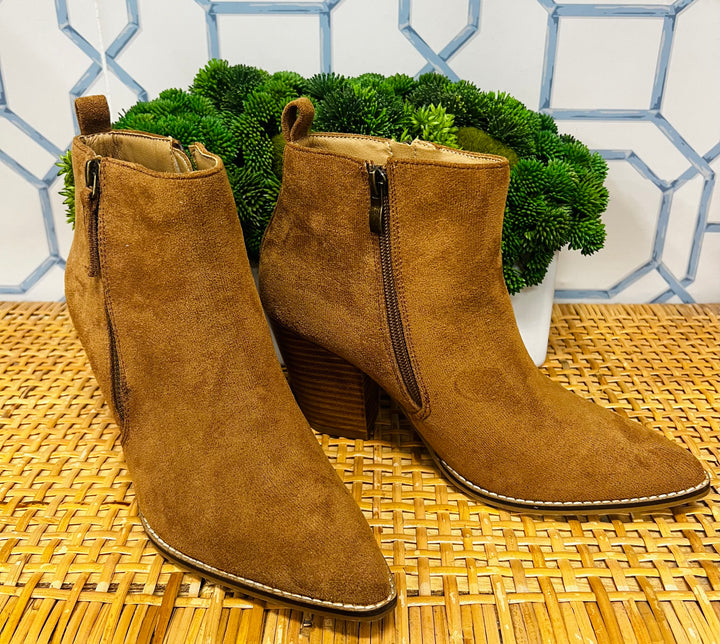 High Standards Faux Suede Booties in Tobacco