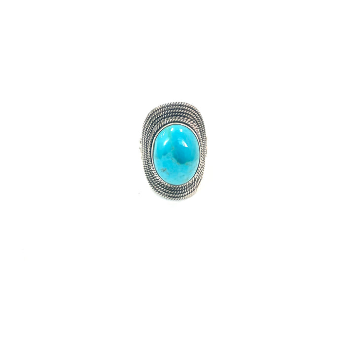 No Stamp Curved Sterling and Turquoise Ring