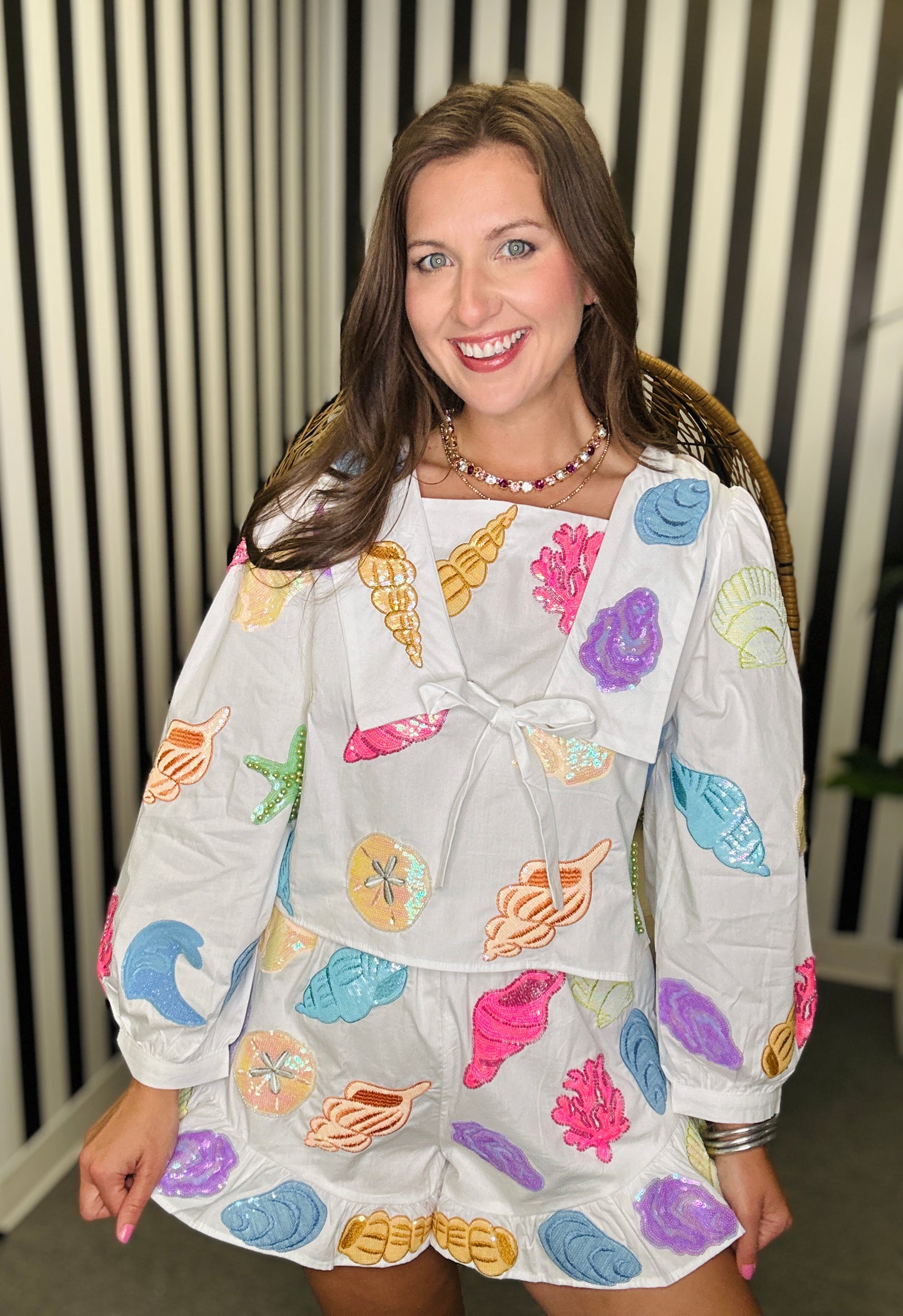 QOS White Multi Shell Long Sleeve Top