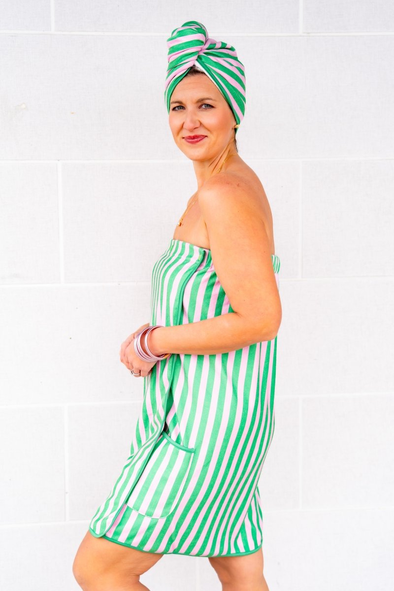 The Buckley Towel Wrap Duo in Cabana Stripe