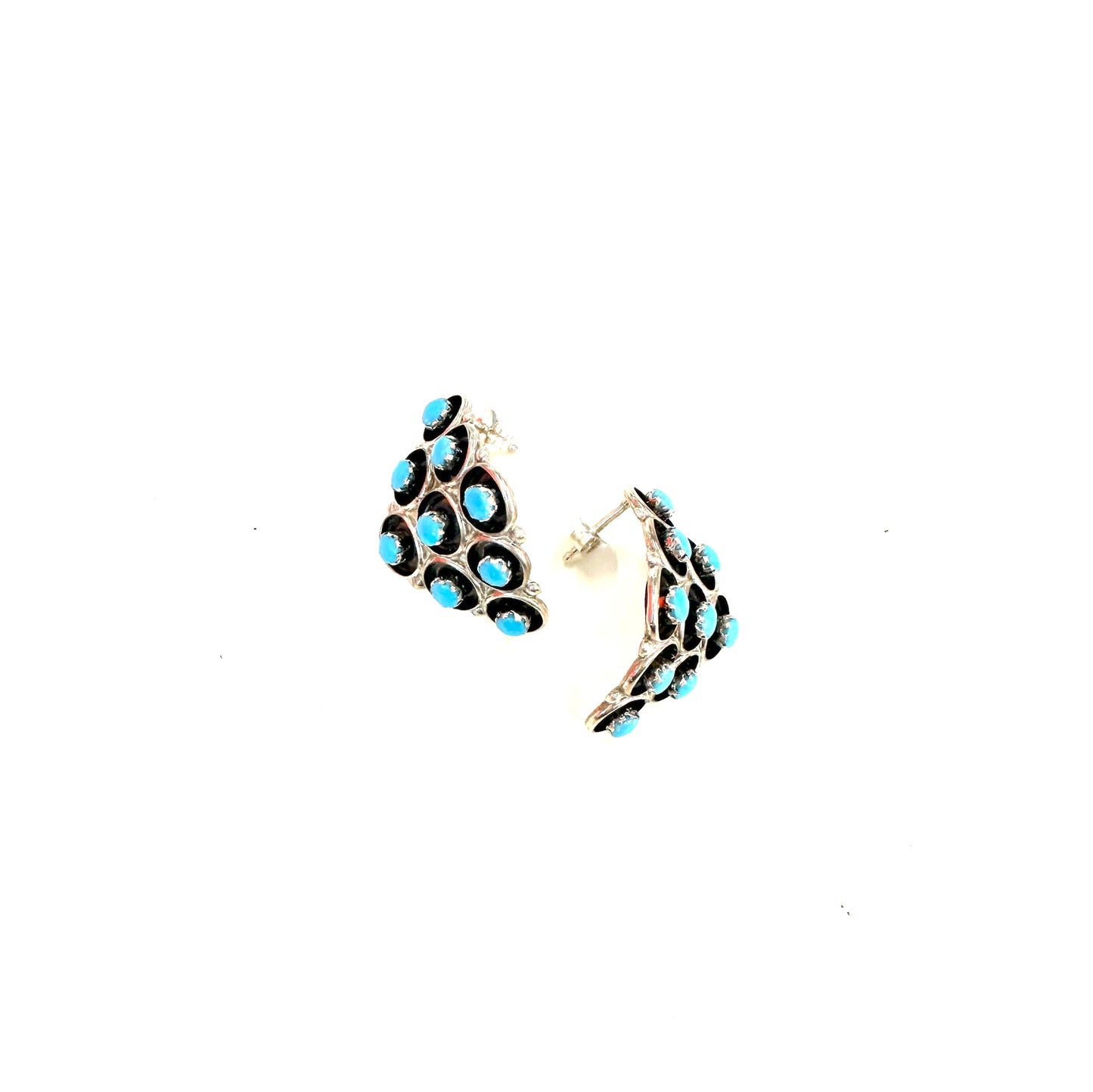 Marlinda Booqua Sterling and Turquoise Cluster Curved Studs