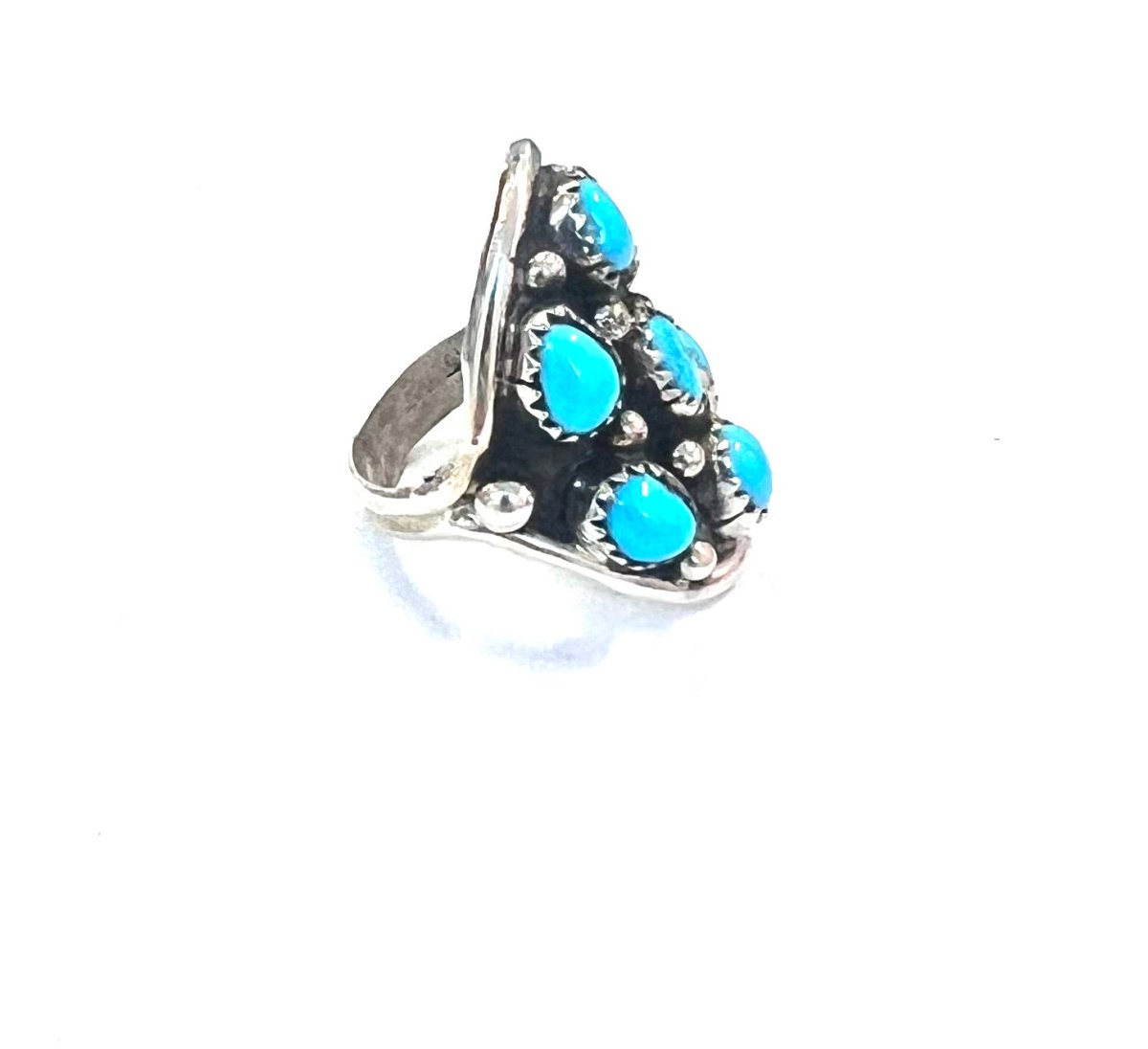 D Sterling and Turquoise 7 Stone Ring