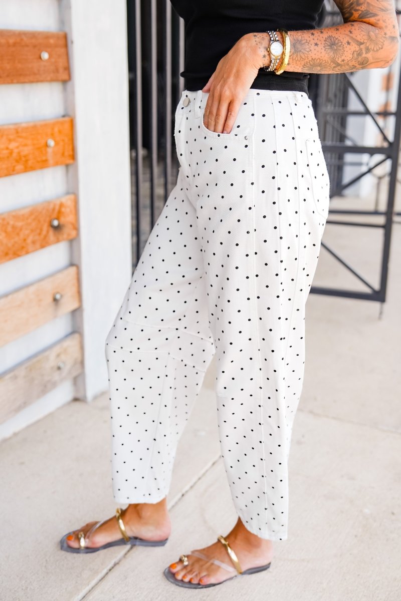 The Buckley Barrel Polkadot Jeans in Black Dot