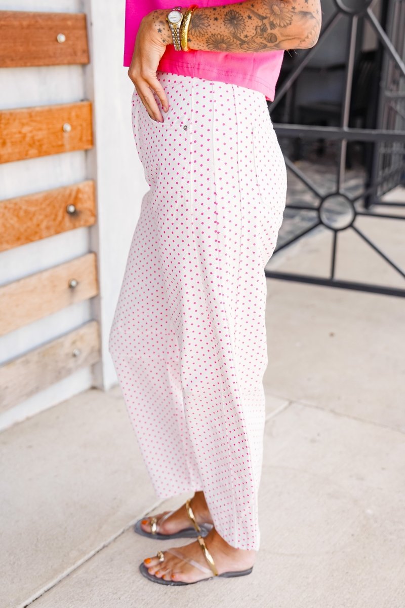 The Buckley Barrel Polkadot Jeans in Pink Dot