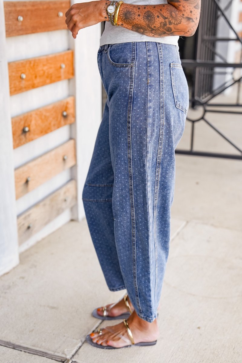 The Buckley Barrel Polkadot Jeans in Denim Dot