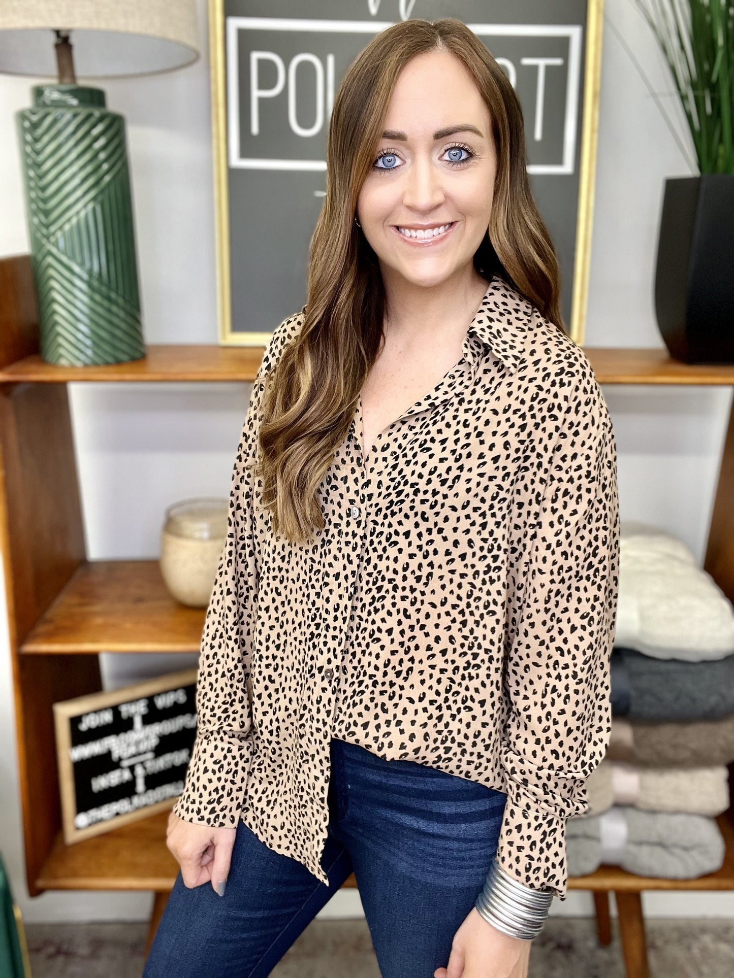 The Taupe Leo Button Top