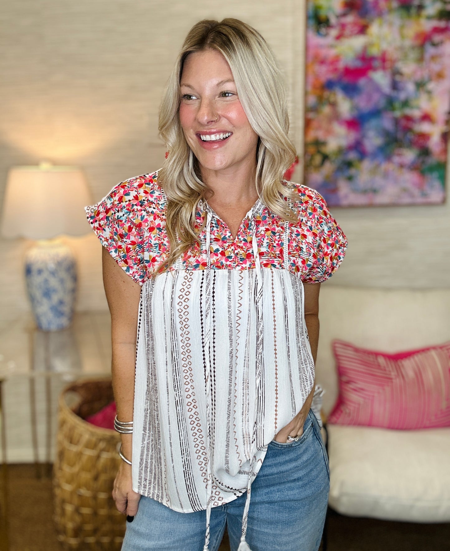 The Multi Ivory Embroidered Top