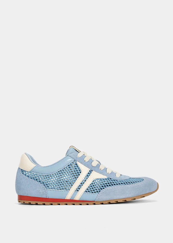 Light blue sneaker with white accents on a white background