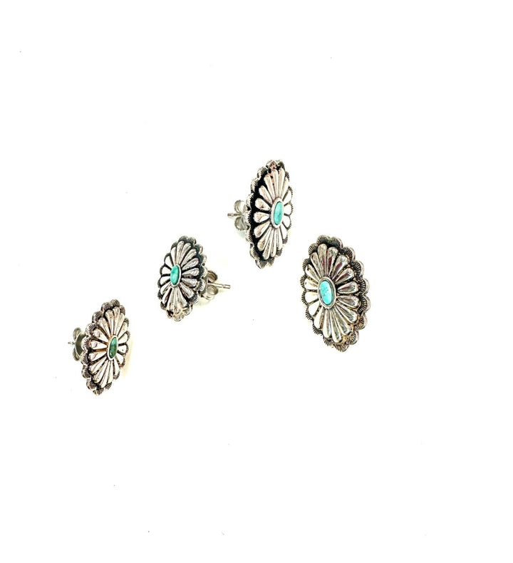 German Sterling and Turq Oval Studs-2 Sizes