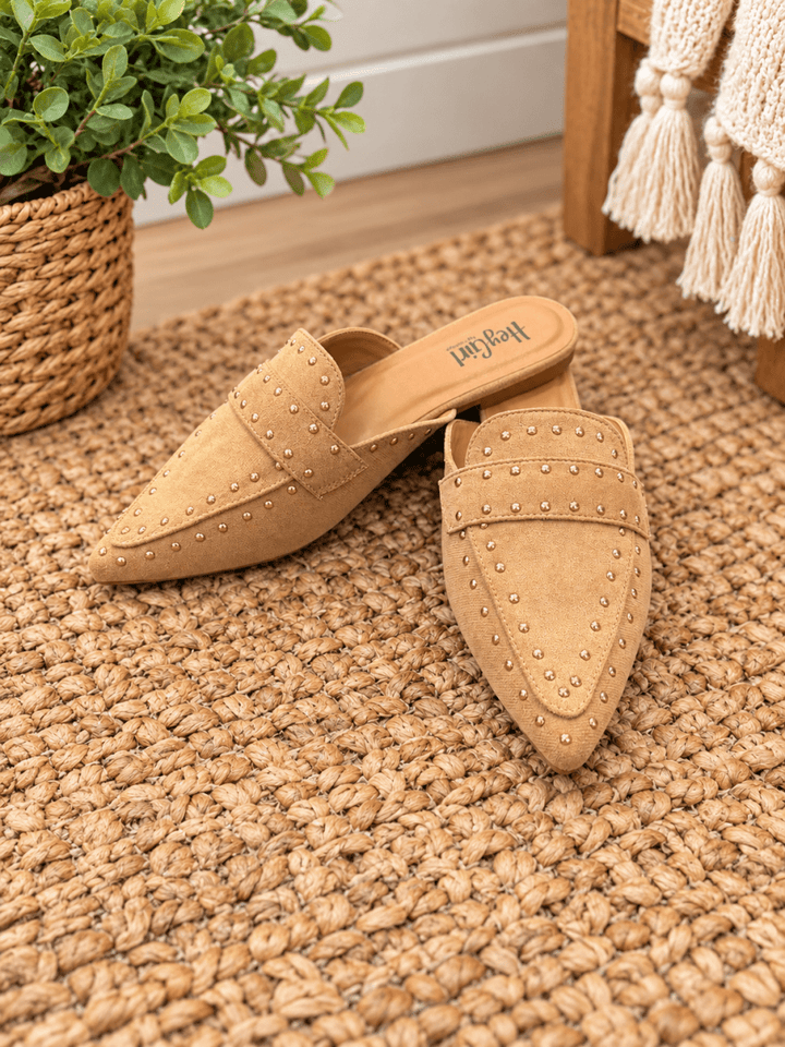 Mischief Mules in Camel Faux Suede