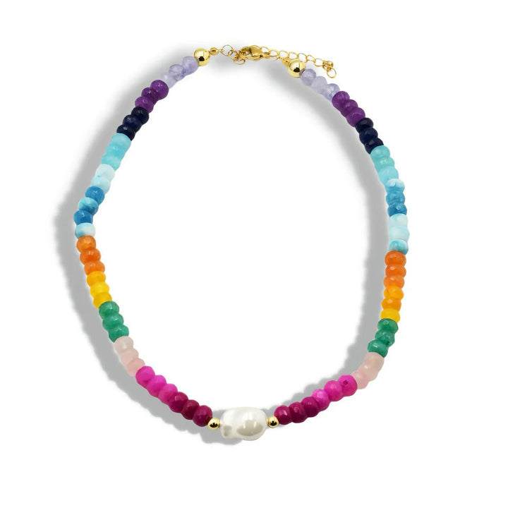 The Colorful Gemstone with Pearl Necklace