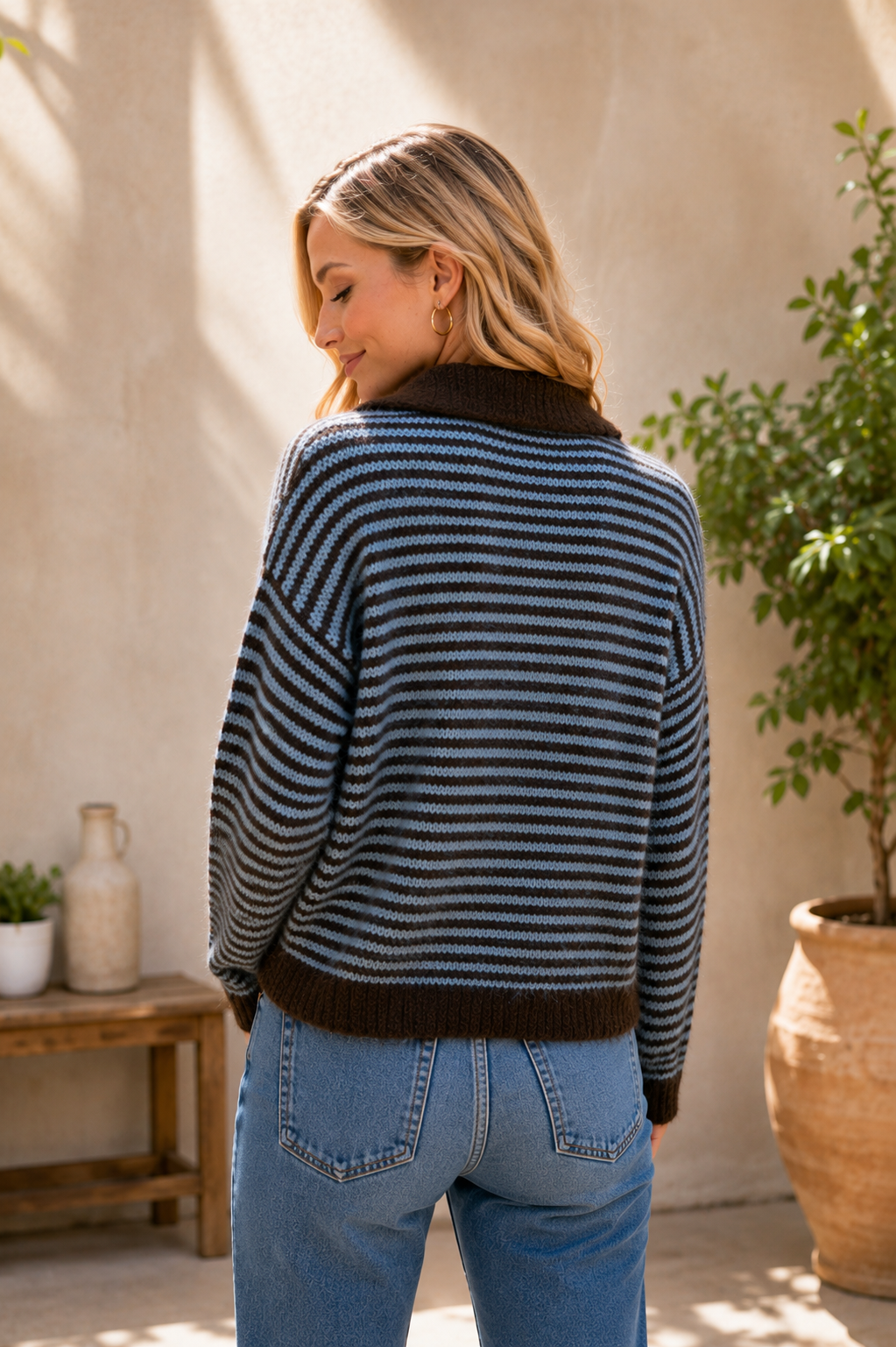 The Buttons Striped Sweater-AS