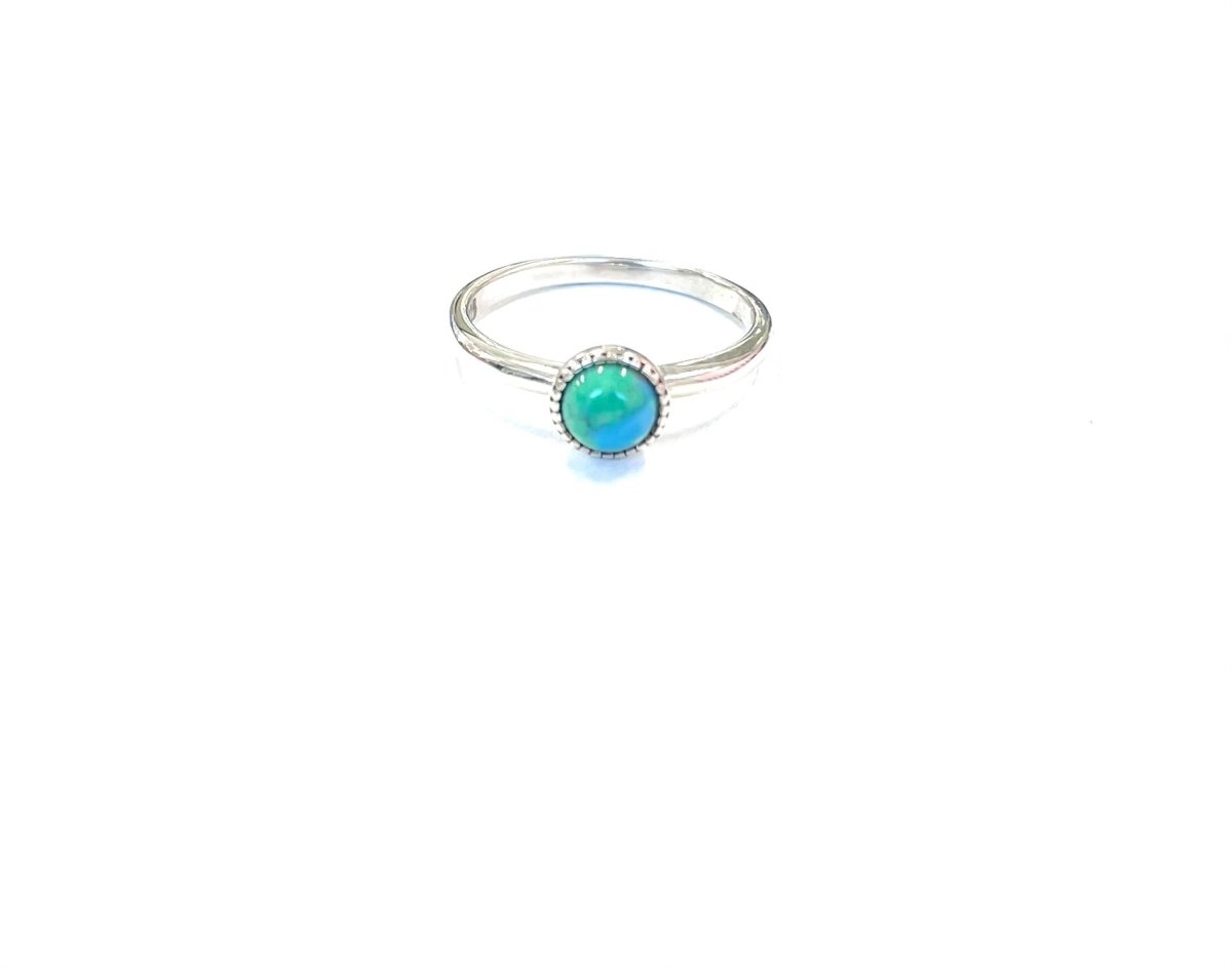 Sterling Ring-Simple Turq Circle on Band