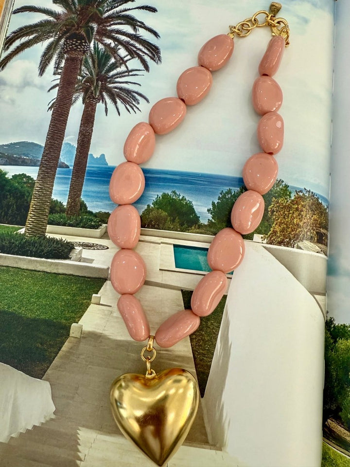Yochi Marble Heart Necklace in Pink