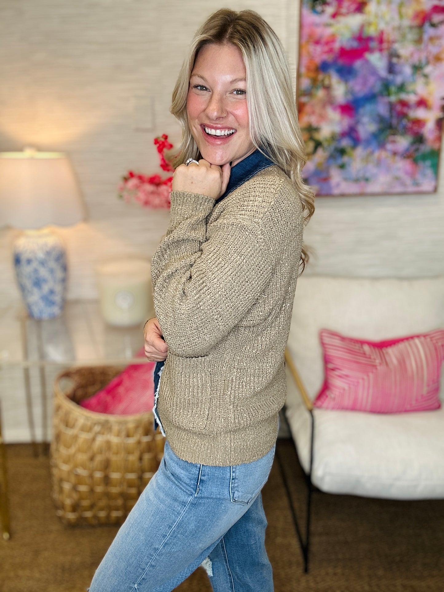 The Denim Trim Cardigan-AS